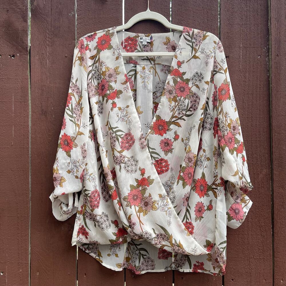 KUT From the Kloth Floral Wrap Front Blouse Women’s Medium Made in USA